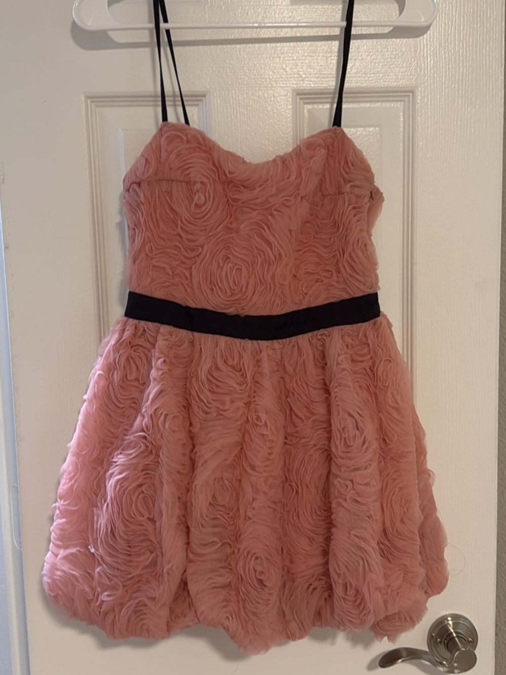 Zara Dusty Rose Rosette Dress with Black Waistband